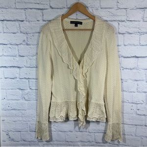 Ralph Lauren Black Label Long Sleeve Closure Front Ruffle Knit Sweater Sz XL